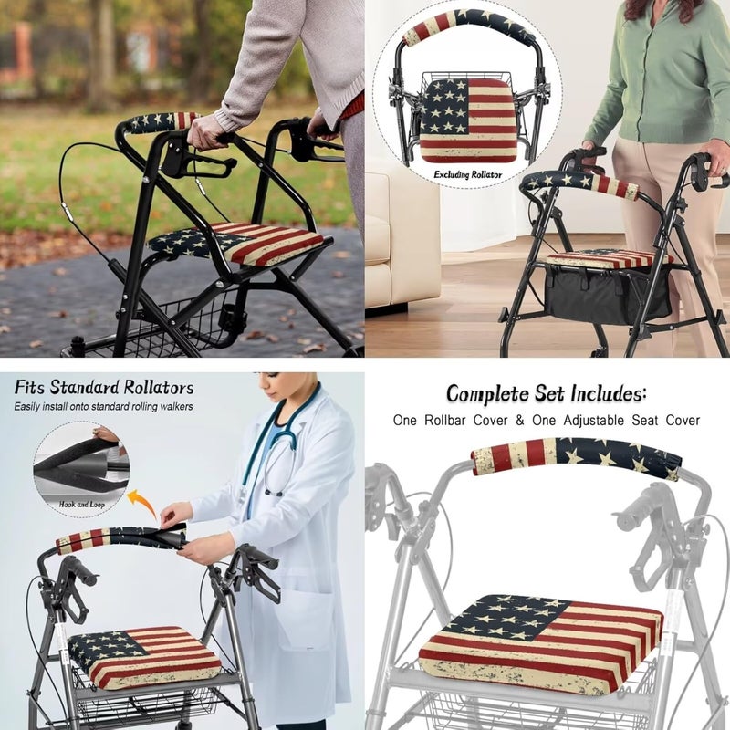 LedBack Rollator Walker Seat and Backrest Covers 4th of July 3 Piece Set, Walker Storage Bags Lightweight Rollator Seat Cushion Covers and Organizer Bag - Image 4